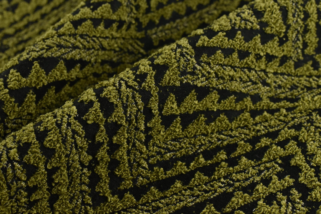 Heavy Weight Olive Green Abstract Geometric Boucle Upholstery Fabric For chair|Boho Tribal Home Decor Fabric For Cushion Ottoman