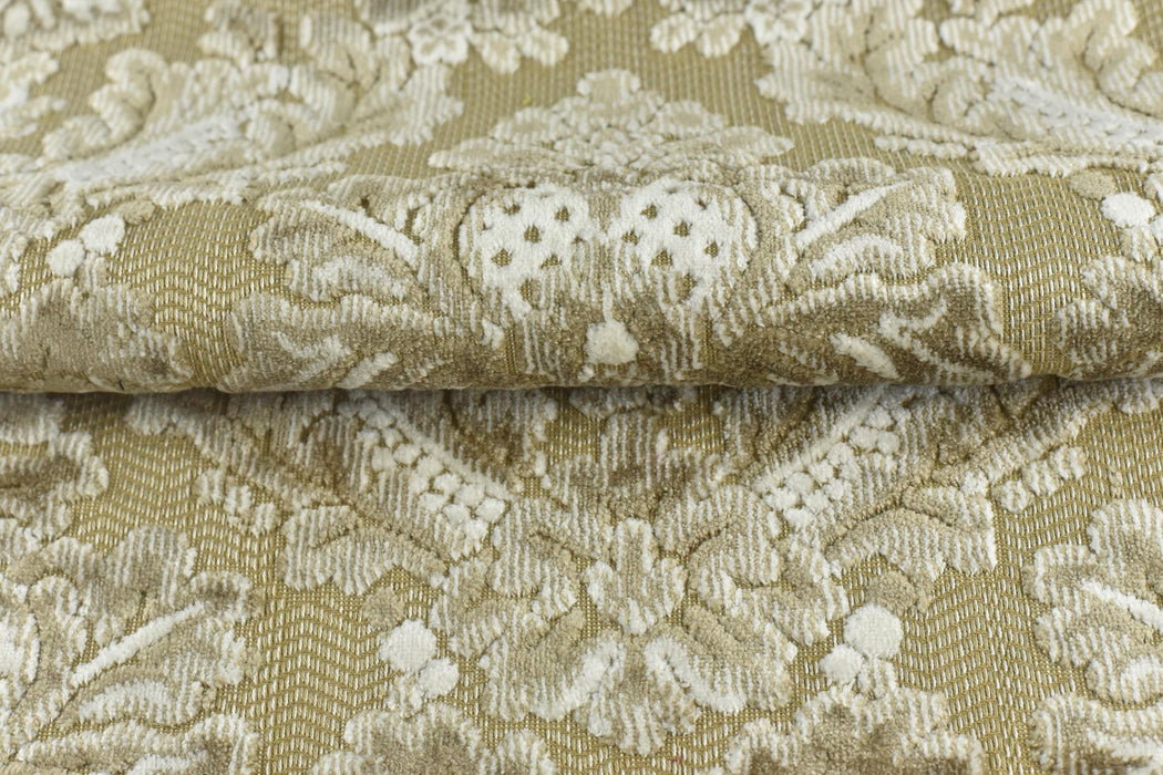 Heavy Weight Damask Floral Cut Velvet Jacquard Fabric For Chair|Cream Taupe Baroque Fabric for Sofa|Vintage Furniture Reupholstery Fabric