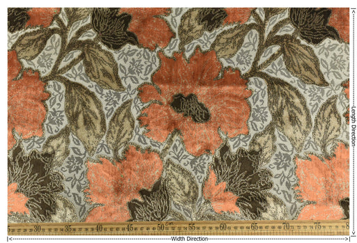 Heavy Weight Floral Cut Velvet Jacquard Fabric For Chair|Orange Upholstery Material|Large Scale Flower Sofa Fabric for Vintage Modern Decor