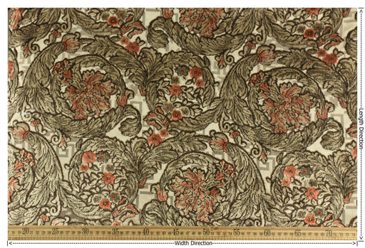 Heavy Weight Vintage Baroque Floral Cut Velvet Jacquard Fabric by the Yard For Chair|Taupe Terracotta Floral Scroll Upholstery For Armchair
