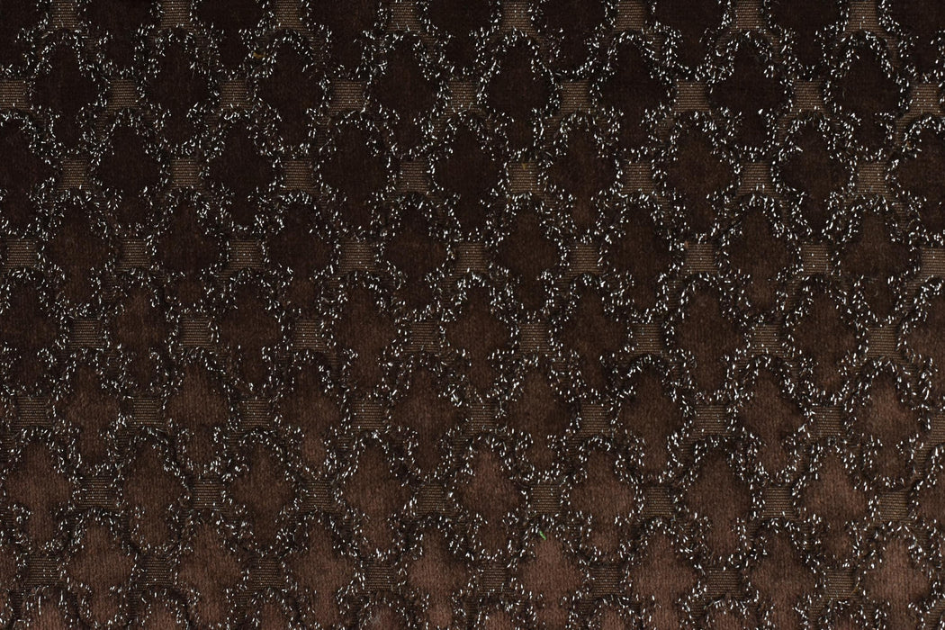 Heavy Weight Geometric Cut Velvet Metallic Jacquard Fabric For Chair|Brown Silver Furniture Upholstery|Sofa Reupholstery for Modern Decor