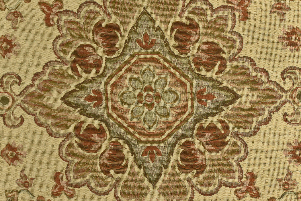 Heavy Weight Vintage Damask Floral Chenille Jacquard Fabric For Chair|Green Brick Red Floral|MCM Sofa Fabric for Furniture Reupholstery