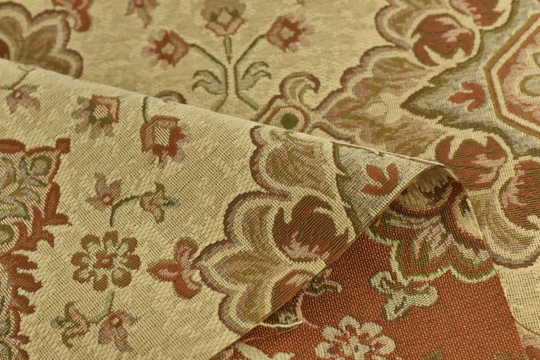 Heavy Weight Vintage Damask Floral Chenille Jacquard Fabric For Chair|Green Brick Red Floral|MCM Sofa Fabric for Furniture Reupholstery