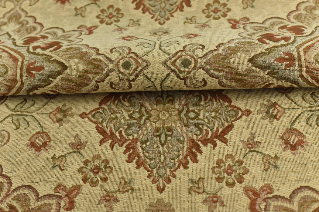 Heavy Weight Vintage Damask Floral Chenille Jacquard Fabric For Chair|Green Brick Red Floral|MCM Sofa Fabric for Furniture Reupholstery