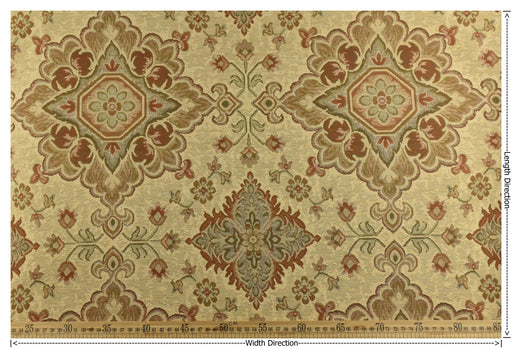 Heavy Weight Vintage Damask Floral Chenille Jacquard Fabric For Chair|Green Brick Red Floral|MCM Sofa Fabric for Furniture Reupholstery