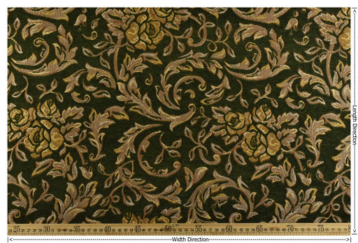 Heavy Weight Chenille Jacquard Vintage Green Gold Rose Foral Upholstery Fabric|Premium Sofa Reupholstery Fabric for Armchairs