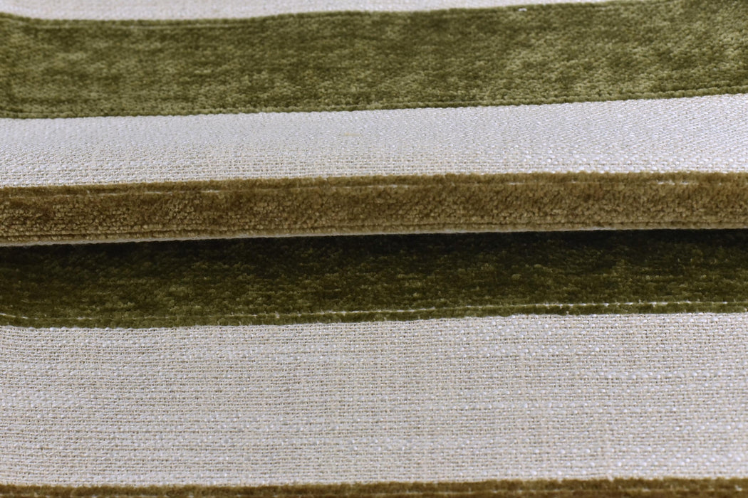 Heavyweight French Country Thatch Green Stripe Chenille Texture Woven Upholstery Fabric For Chair|Vintage Farmhouse Fabric For Couch