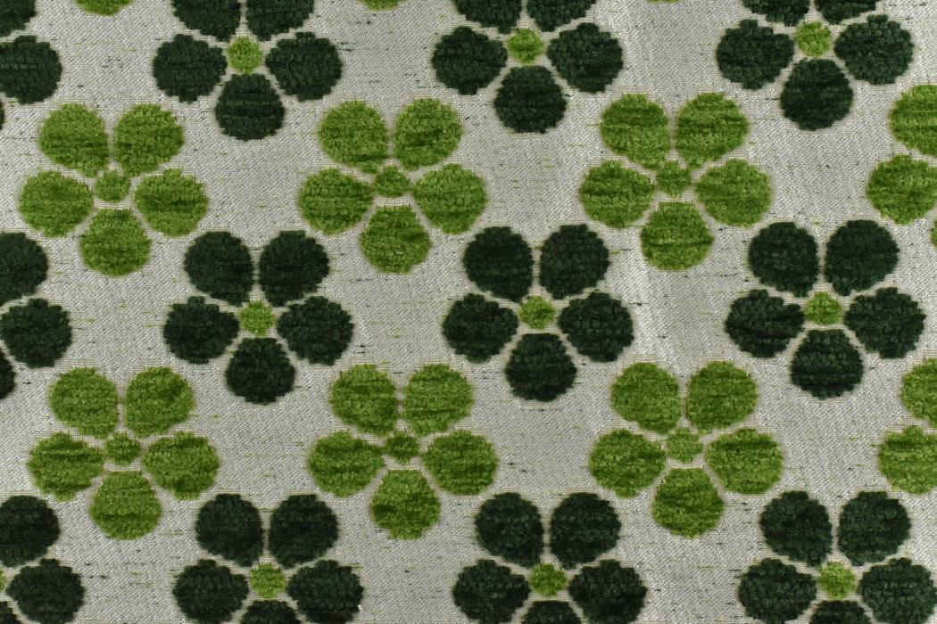 Heavy Weight Green Four-Leaf Clover Floral Pattern Chenille Jacquard Upholsetry Fabric For Chair|Thick Plush Texture Furniture Reupholstery