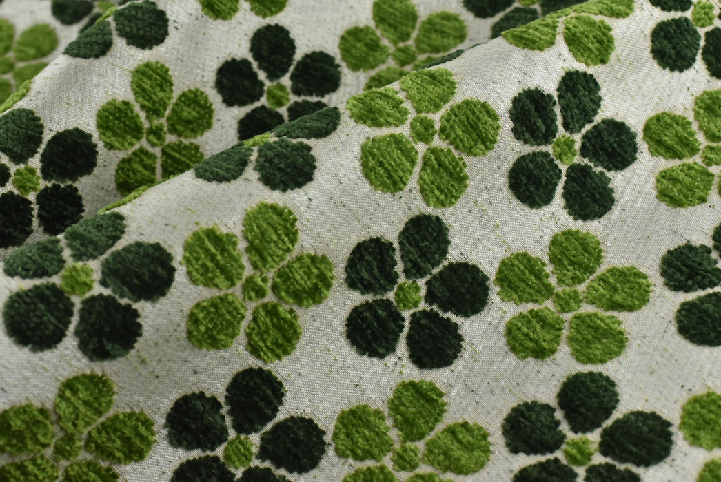 Heavy Weight Green Four-Leaf Clover Floral Pattern Chenille Jacquard Upholsetry Fabric For Chair|Thick Plush Texture Furniture Reupholstery
