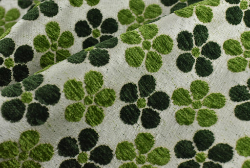 Heavy Weight Green Four-Leaf Clover Floral Pattern Chenille Jacquard Upholsetry Fabric For Chair|Thick Plush Texture Furniture Reupholstery