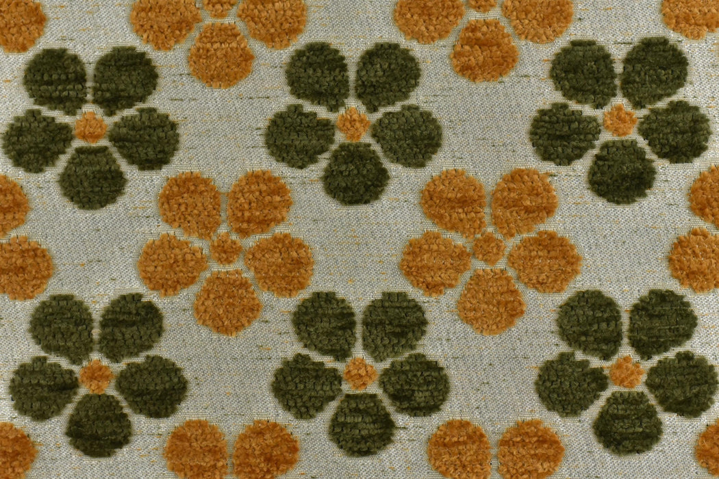 Heavy Weight Green Gold Four-Leaf Clover Floral Pattern Chenille Upholsetry Fabric For Chair|Thick Plush Texture Furniture Reupholstery