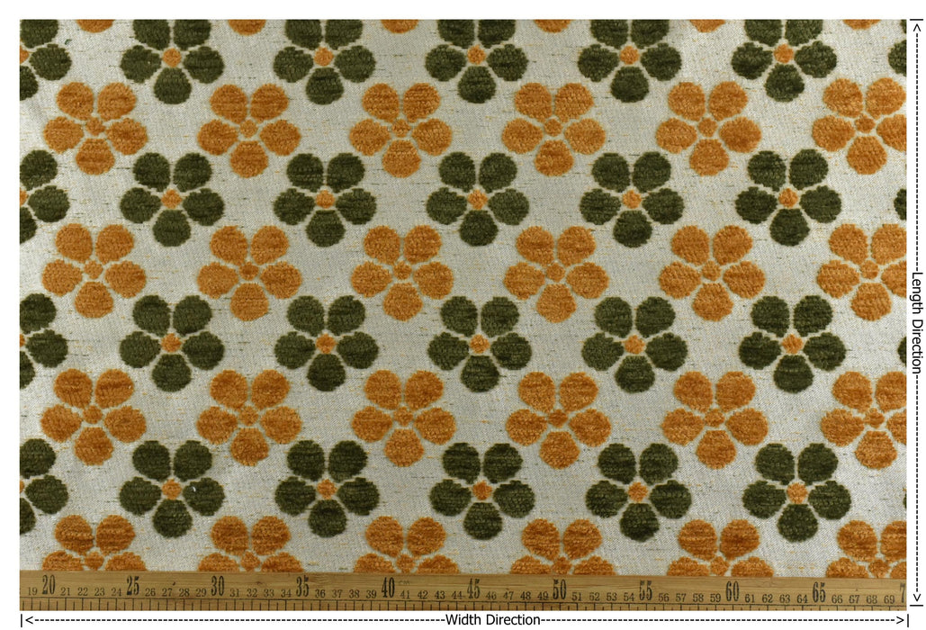 Heavy Weight Green Gold Four-Leaf Clover Floral Pattern Chenille Upholsetry Fabric For Chair|Thick Plush Texture Furniture Reupholstery