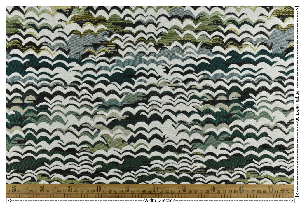 Heavy Weight Blue Green Wave Mountain Jacquard Fabric|Multi-Colored Luxury Sofa Fabric for Modern Farmhouse Decor|Olive Forest Green Fabric