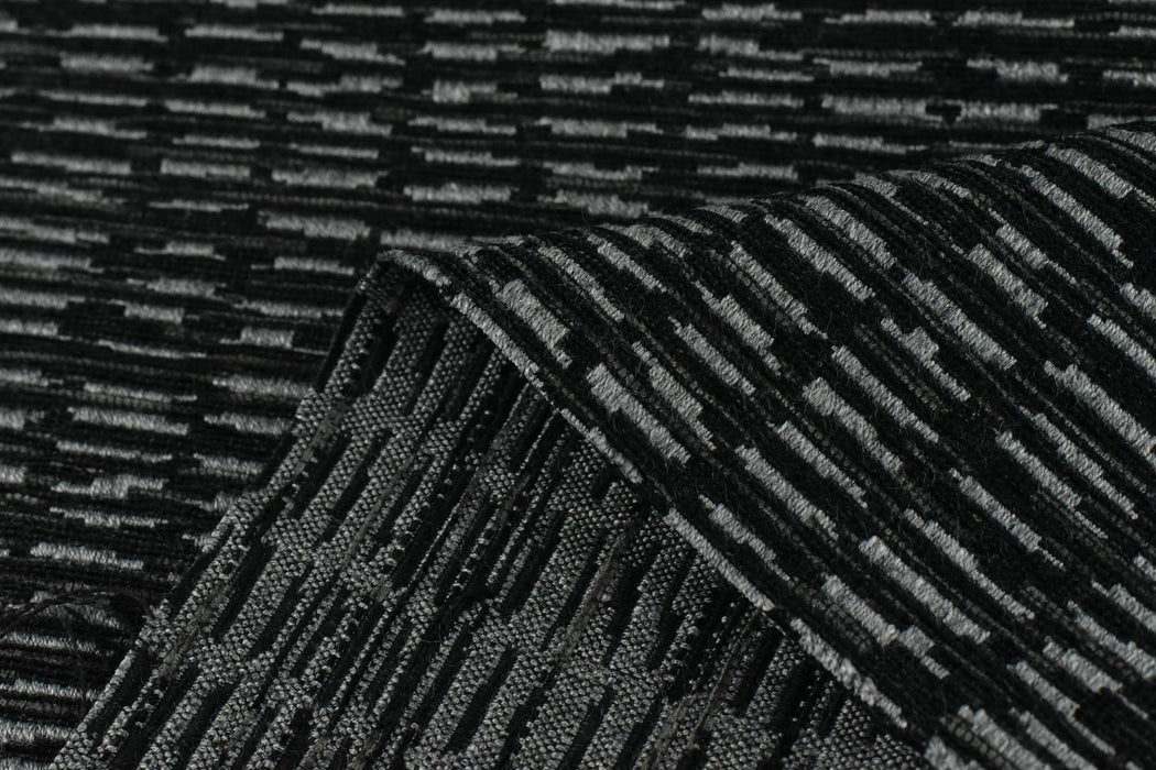 Heavy Weight Black Grey Stylish Linen Blend Abstract Stripe Upholstery Fabric|Modern Geometric Textured Sofa Cushion Fabric 55"W/925GSM