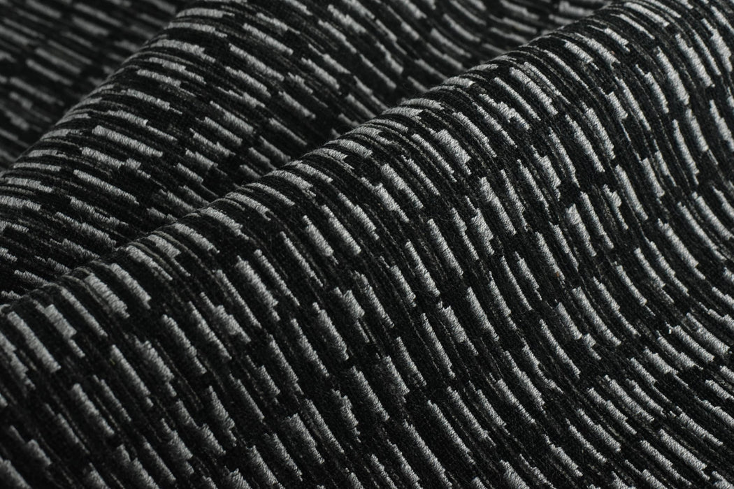 Heavy Weight Black Grey Stylish Linen Blend Abstract Stripe Upholstery Fabric|Modern Geometric Textured Sofa Cushion Fabric 55"W/925GSM
