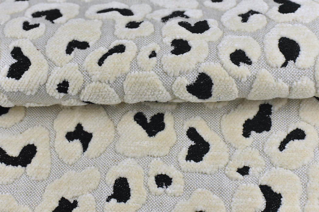 Heavy Weight Black Cream 3D Raised Leopard Jacquard Upholstery Fabric For Chair |Vintage Abstract Geometric Wild Animal Print for Ottoman