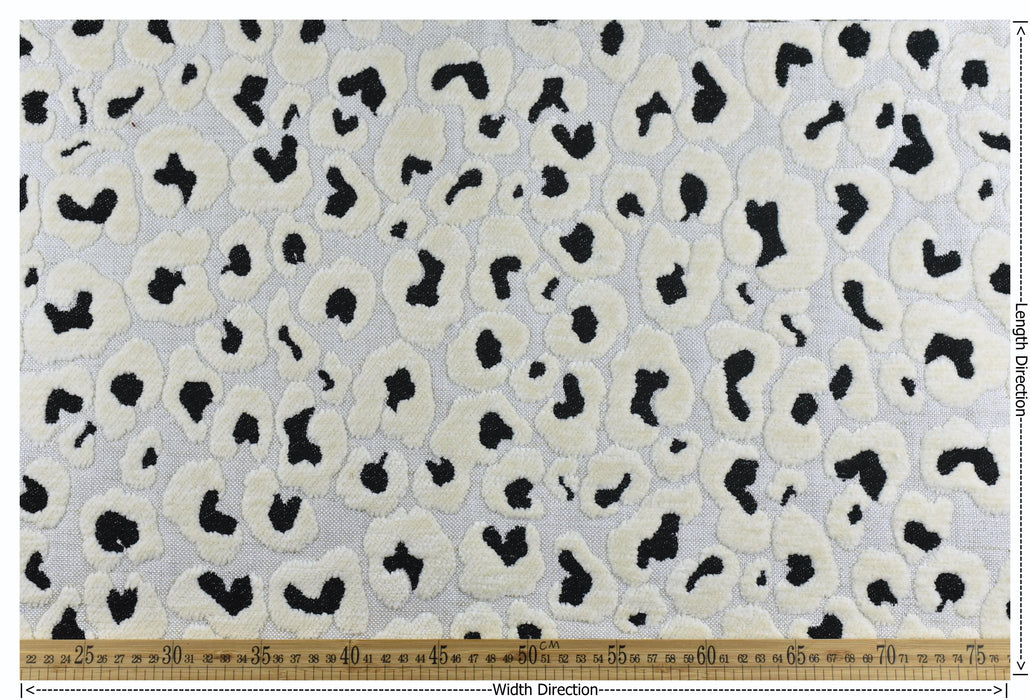 Heavy Weight Black Cream 3D Raised Leopard Jacquard Upholstery Fabric For Chair |Vintage Abstract Geometric Wild Animal Print for Ottoman