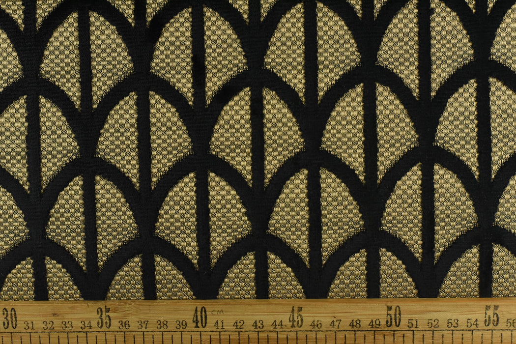 Heavy Weight Luxury Glint Scales Geometric Jacquard Cut Velvet Upholstery Fabric For Chair|Art Decor Black Light Gold Furniture Fabric