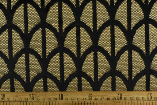 Heavy Weight Luxury Glint Scales Geometric Jacquard Cut Velvet Upholstery Fabric For Chair|Art Decor Black Light Gold Furniture Fabric