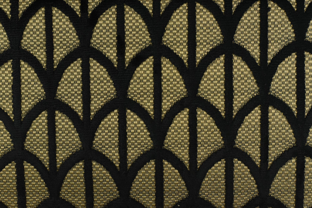 Heavy Weight Luxury Glint Scales Geometric Jacquard Cut Velvet Upholstery Fabric For Chair|Art Decor Black Light Gold Furniture Fabric