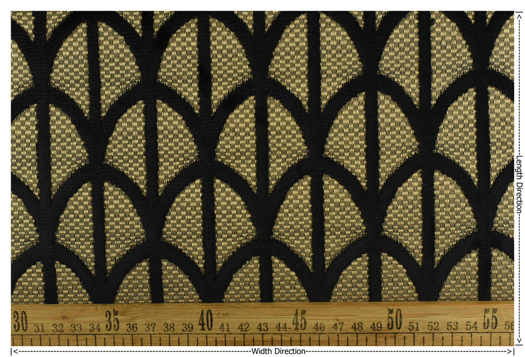 Heavy Weight Luxury Glint Scales Geometric Jacquard Cut Velvet Upholstery Fabric For Chair|Art Decor Black Light Gold Furniture Fabric
