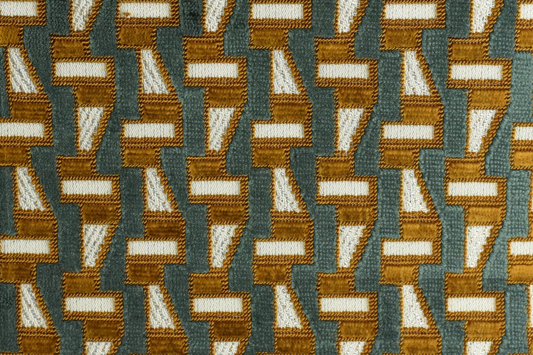 Heavy Weight Burgundy Gold Abstract Geometric Cut Velvet Upholstery Fabric For Chair|Designer Exclusive Furniture Fabric For Sofa Ottoman