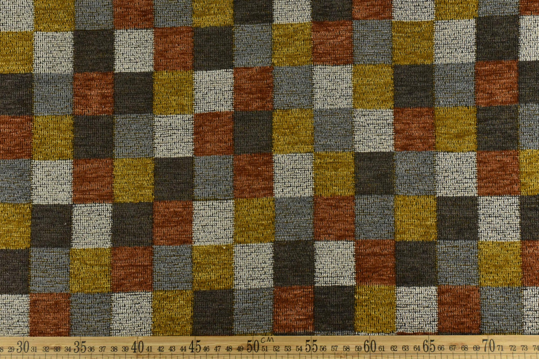 Heavy Duty Chenille Checkerboard Geometric Upholstery Fabric For Chair|Mid-Century Modern Heavy Weight Plaid Fabric|Colorful Sofa Fabric