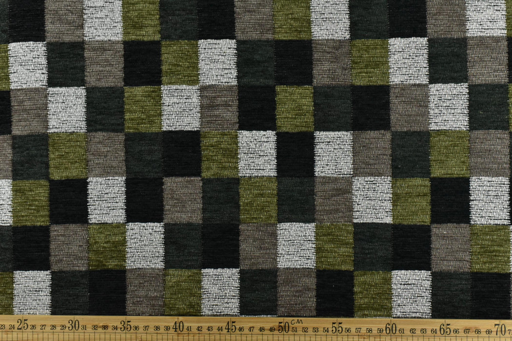 Heavy Duty Chenille Checkerboard Geometric Upholstery Fabric For Chair|Mid-Century Modern Heavy Weight Plaid Fabric|Colorful Sofa Fabric