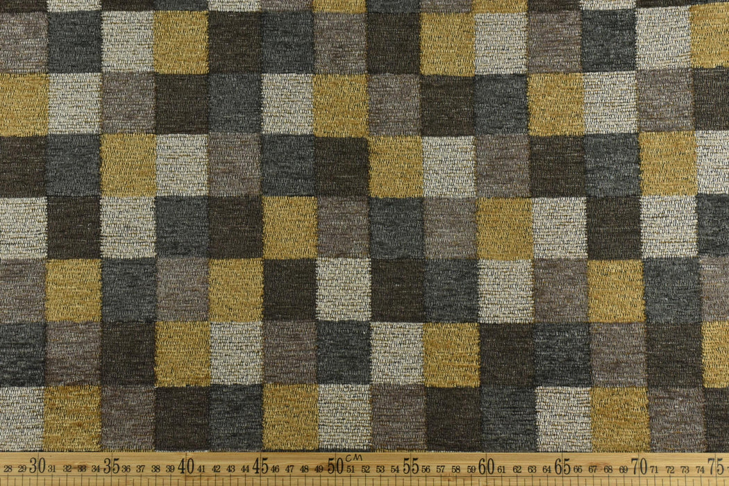 Heavy Duty Chenille Checkerboard Geometric Upholstery Fabric For Chair|Mid-Century Modern Heavy Weight Plaid Fabric|Colorful Sofa Fabric