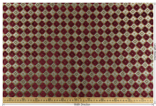 Heavy Weight Luxury Lucky Clover Cut Velvet Jacquard Fabric For Chair Sofa|Red Gold Geometric Furniture Upholstery|Heavy Duty Vintage Fabric