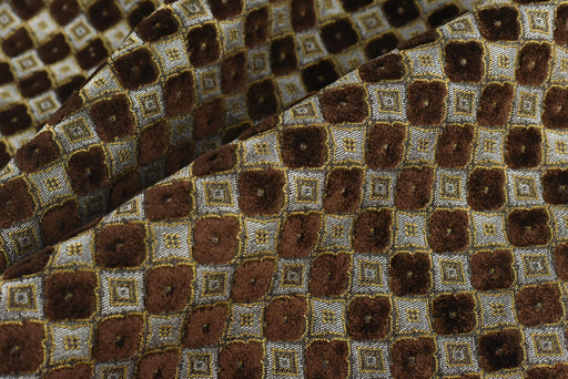 Heavy Weight Luxury Lucky Clover Cut Velvet Jacquard Fabric For Chair|Gold Brown Geometric Furniture Upholstery|Heavy Duty Vintage Fabric