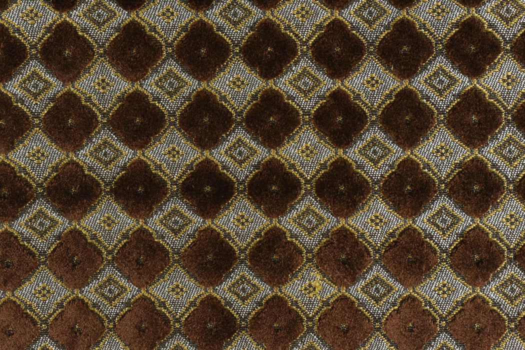 Heavy Weight Luxury Lucky Clover Cut Velvet Jacquard Fabric For Chair|Gold Brown Geometric Furniture Upholstery|Heavy Duty Vintage Fabric