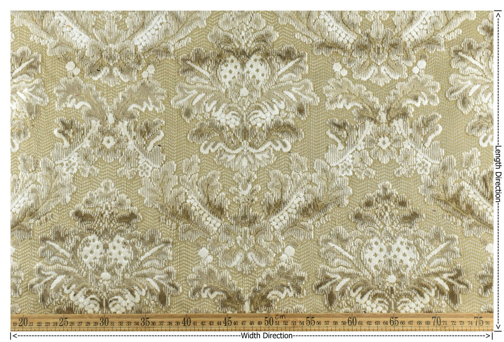 Heavy Weight Damask Floral Cut Velvet Jacquard Fabric For Chair|Cream Taupe Baroque Fabric for Sofa|Vintage Furniture Reupholstery Fabric