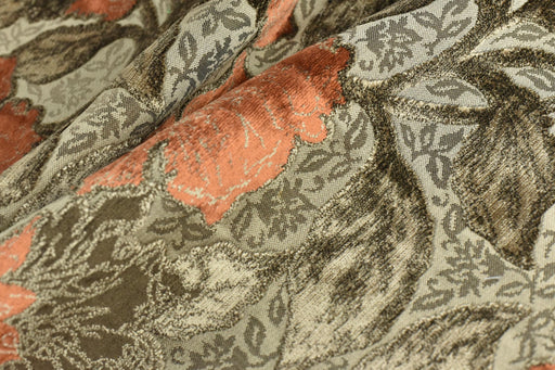Heavy Weight Floral Cut Velvet Jacquard Fabric For Chair|Orange Upholstery Material|Large Scale Flower Sofa Fabric for Vintage Modern Decor