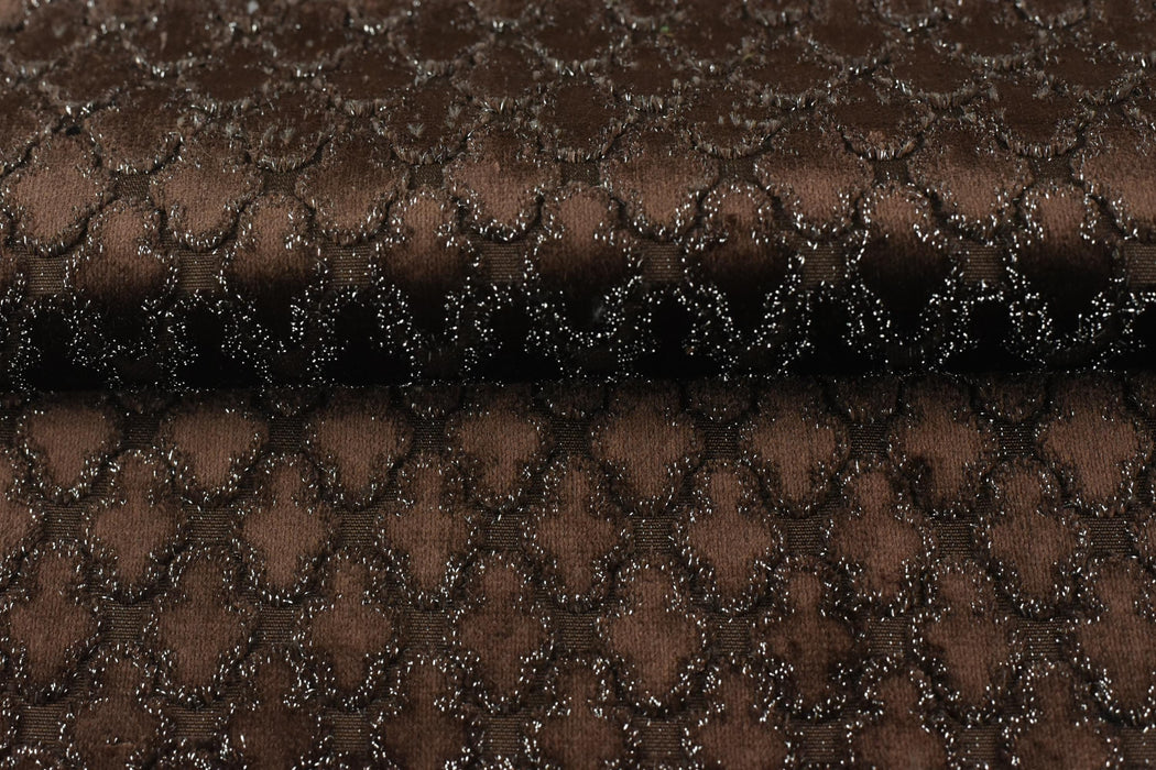 Heavy Weight Geometric Cut Velvet Metallic Jacquard Fabric For Chair|Brown Silver Furniture Upholstery|Sofa Reupholstery for Modern Decor