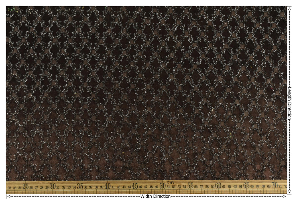Heavy Weight Geometric Cut Velvet Metallic Jacquard Fabric For Chair|Brown Silver Furniture Upholstery|Sofa Reupholstery for Modern Decor