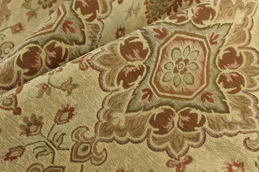 Heavy Weight Vintage Damask Floral Chenille Jacquard Fabric For Chair|Green Brick Red Floral|MCM Sofa Fabric for Furniture Reupholstery