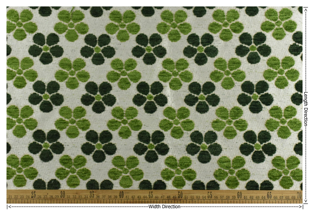 Heavy Weight Green Four-Leaf Clover Floral Pattern Chenille Jacquard Upholsetry Fabric For Chair|Thick Plush Texture Furniture Reupholstery