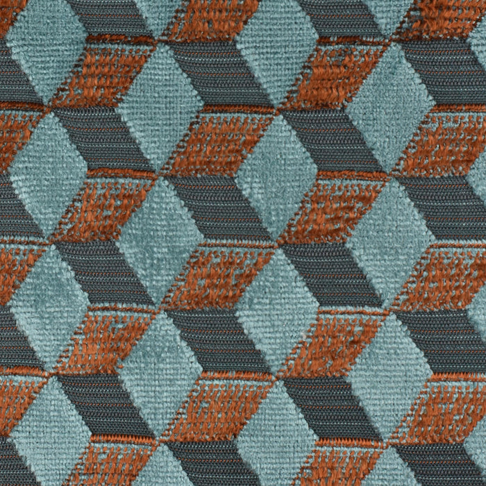 Heavy Weight Abstract Geometric Cube Burnt Orange Purple Cut Velvet Upholstery Fabric For Chair|Retro Modern Upholstery for Furniture