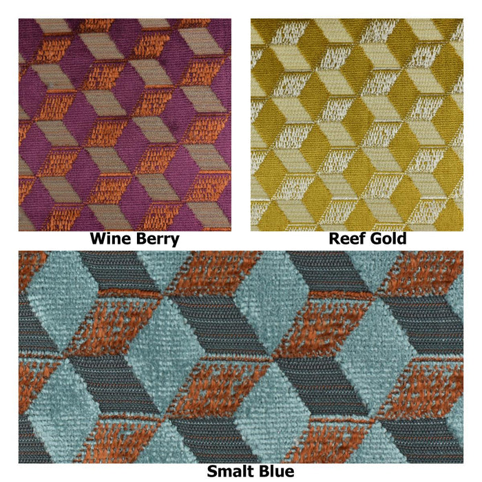 Heavy Weight Abstract Geometric Cube Burnt Orange Purple Cut Velvet Upholstery Fabric For Chair|Retro Modern Upholstery for Furniture