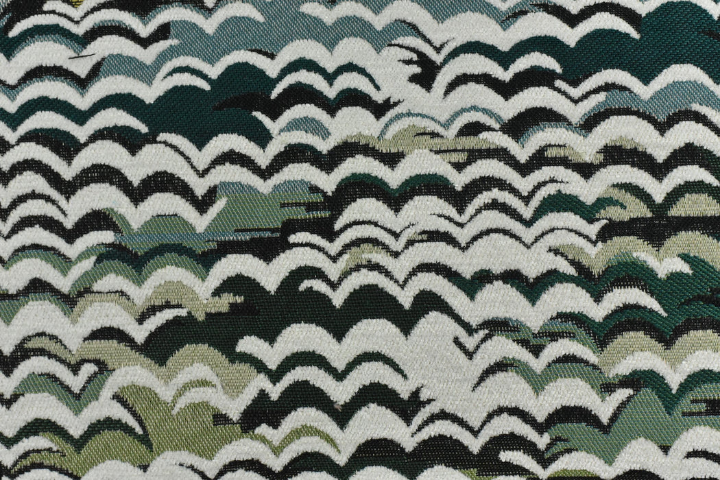 Heavy Weight Blue Green Wave Mountain Jacquard Fabric|Multi-Colored Luxury Sofa Fabric for Modern Farmhouse Decor|Olive Forest Green Fabric