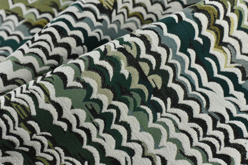 Heavy Weight Blue Green Wave Mountain Jacquard Fabric|Multi-Colored Luxury Sofa Fabric for Modern Farmhouse Decor|Olive Forest Green Fabric