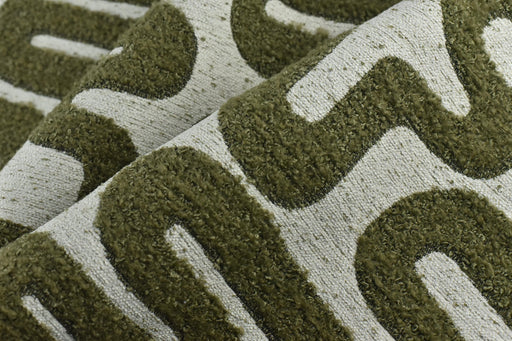 Heavy Weight Dark Olive Green Abstract Geometric Boucle Fabric For Chair Ottoman|Raised Jacquard Texture for Sofa Upholstery