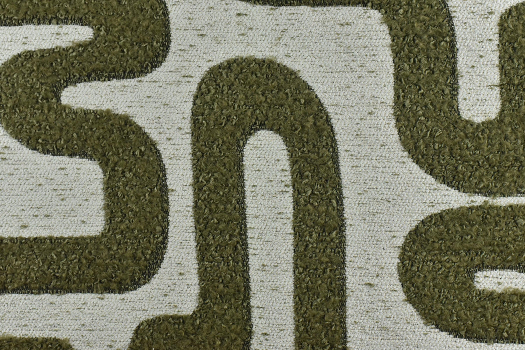 Heavy Weight Dark Olive Green Abstract Geometric Boucle Fabric For Chair Ottoman|Raised Jacquard Texture for Sofa Upholstery