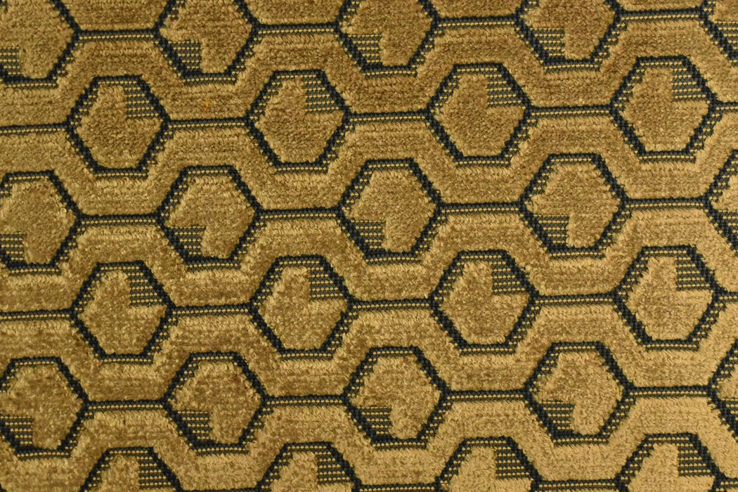 Heavy Weight Vintage Gold Black 3D Honeycomb Geometric Cut Velvet Jacquard Upholstery Fabric For Chair|High-End Villa Furniture Fabric