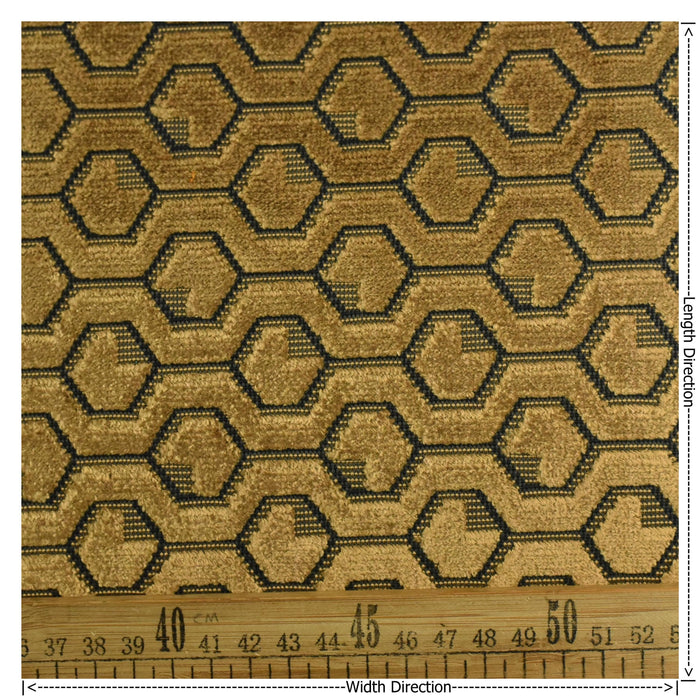 Heavy Weight Vintage Gold Black 3D Honeycomb Geometric Cut Velvet Jacquard Upholstery Fabric For Chair|High-End Villa Furniture Fabric