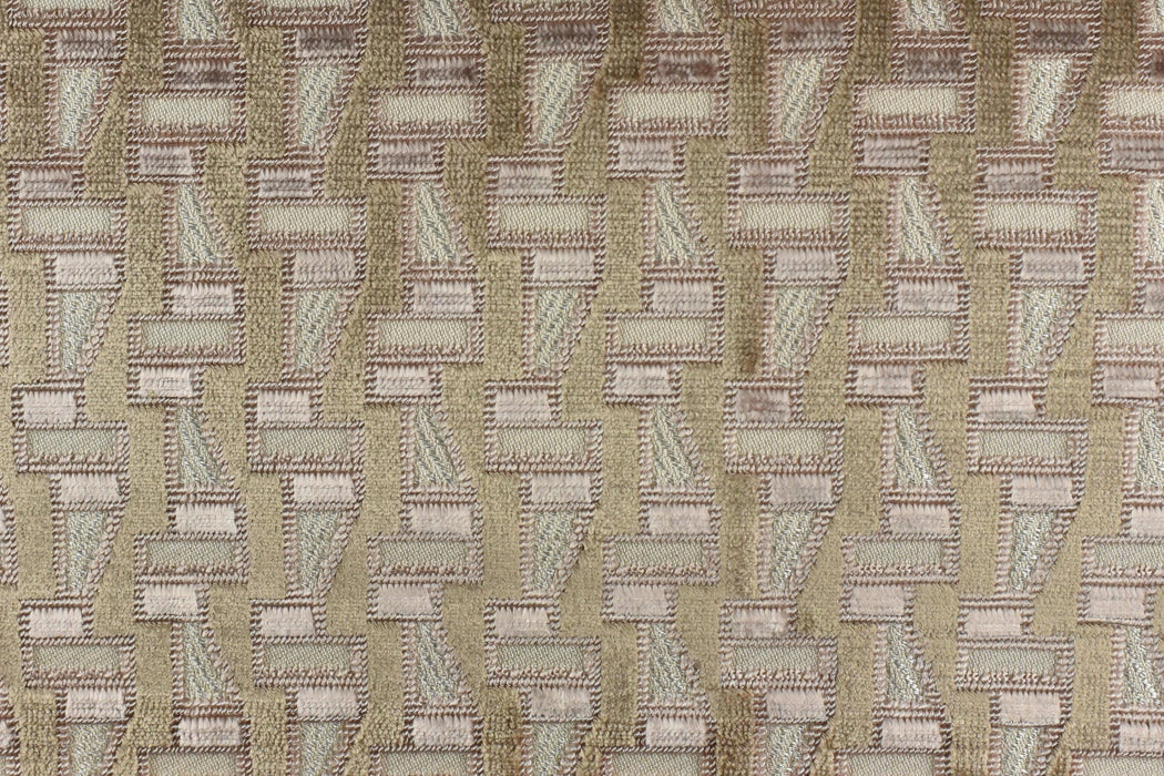 Heavy Weight Burgundy Gold Abstract Geometric Cut Velvet Upholstery Fabric For Chair|Designer Exclusive Furniture Fabric For Sofa Ottoman