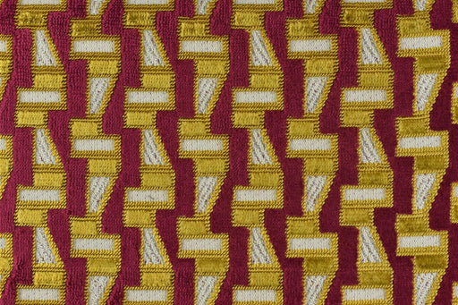 Heavy Weight Burgundy Gold Abstract Geometric Cut Velvet Upholstery Fabric For Chair|Designer Exclusive Furniture Fabric For Sofa Ottoman