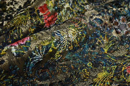 Luxury Multi-Colored Damask Floral Cut Velvet Jacquard Upholstery Fabric For Chair|Vintage Furniture Fabric For Couch Ottoman By The Yard