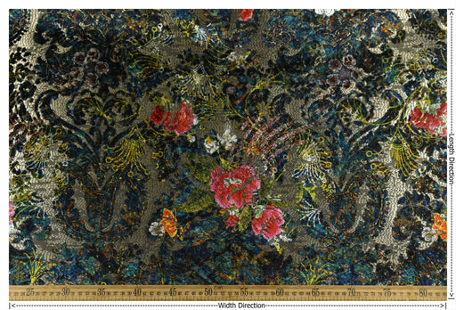 Luxury Multi-Colored Damask Floral Cut Velvet Jacquard Upholstery Fabric For Chair|Vintage Furniture Fabric For Couch Ottoman By The Yard